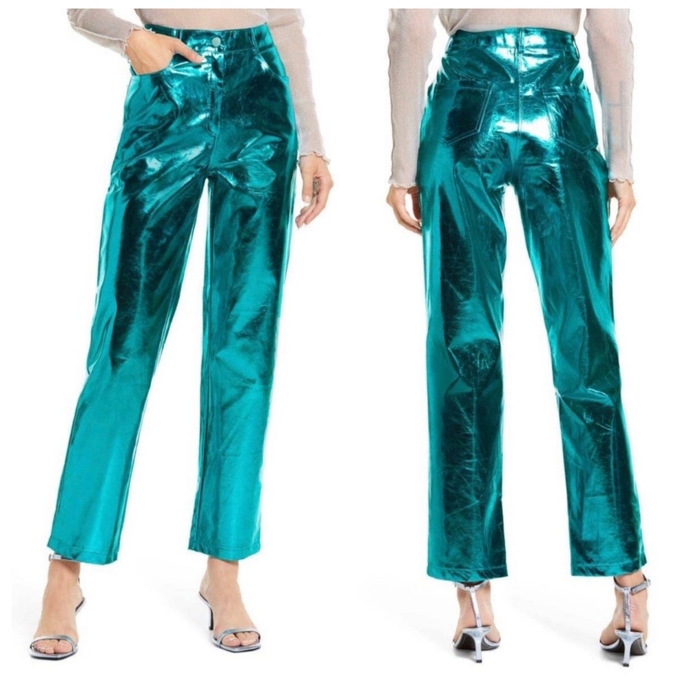 REVOLVE AMYLYN Shimmering Blue Straight Leg Pants NWT